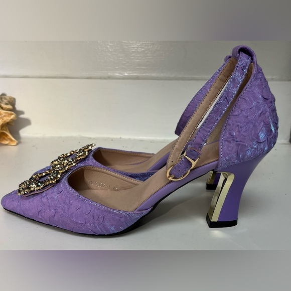 Purple Heels HJ Qianlang  Gold Buckle with Smoked Stones Size EU 40 - Picture 2 of 6